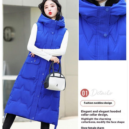 Women Quilted Sleeveless Jacket Vest Hooded Thick Long Coat Winter Warm Outwear