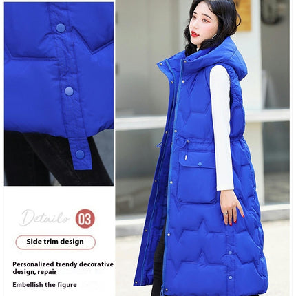 Women Quilted Sleeveless Jacket Vest Hooded Thick Long Coat Winter Warm Outwear