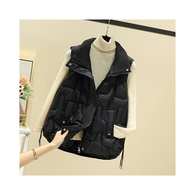Women's Quilted Puffer Vest Stand Collar Sleeveless Gilet with Pockets