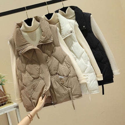 Women's Quilted Puffer Vest Stand Collar Sleeveless Gilet with Pockets