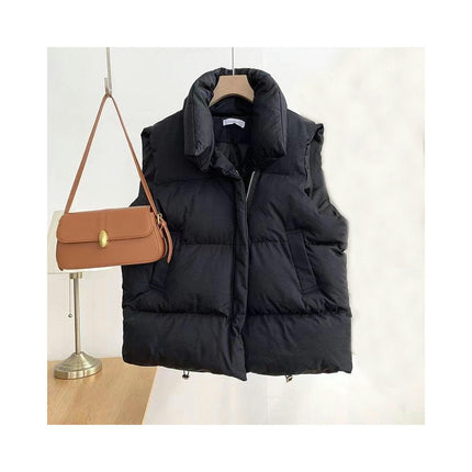 Women's Cropped Puffer Vest Sleeveless Stand Collar Zip Up Gilet