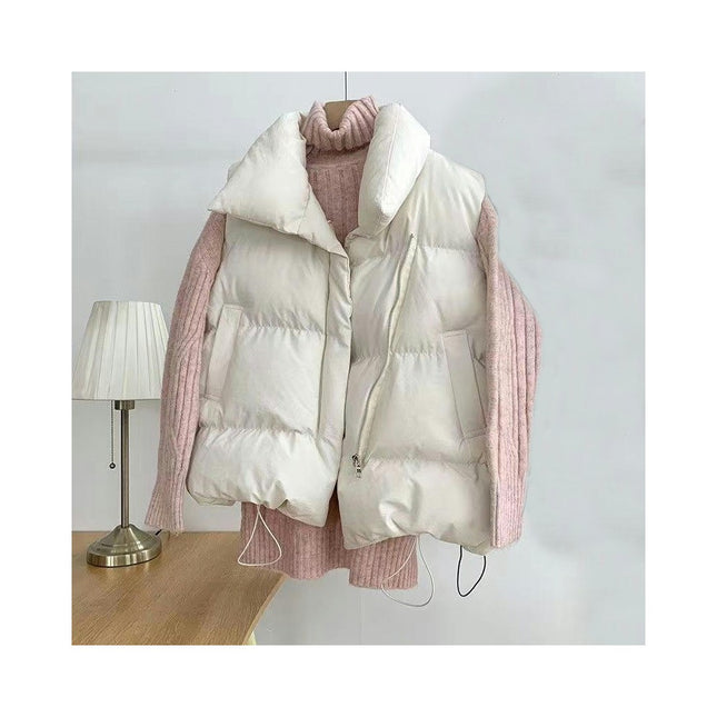 Women's Cropped Puffer Vest Sleeveless Stand Collar Zip Up Gilet