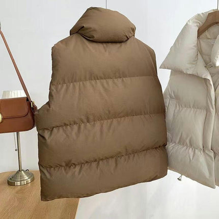 Women's Cropped Puffer Vest Sleeveless Stand Collar Zip Up Gilet
