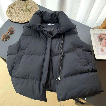 Women's Cropped Puffer Vest Sleeveless Stand Collar Zip Up Gilet