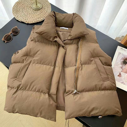 Women's Cropped Puffer Vest Sleeveless Stand Collar Zip Up Gilet