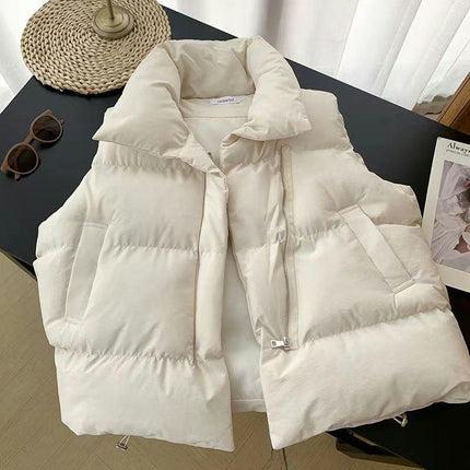 Women's Cropped Puffer Vest Sleeveless Stand Collar Zip Up Gilet