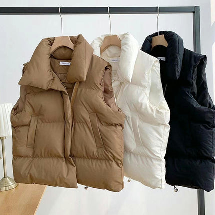 Women's Cropped Puffer Vest Sleeveless Stand Collar Zip Up Gilet