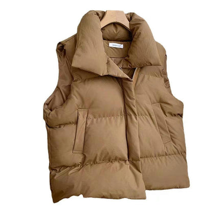 Women's Cropped Puffer Vest Sleeveless Stand Collar Zip Up Gilet