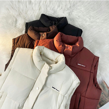 Womens Puffer Vest Stand Collar Zip Up Sleeveless Gilet Coat with Pockets