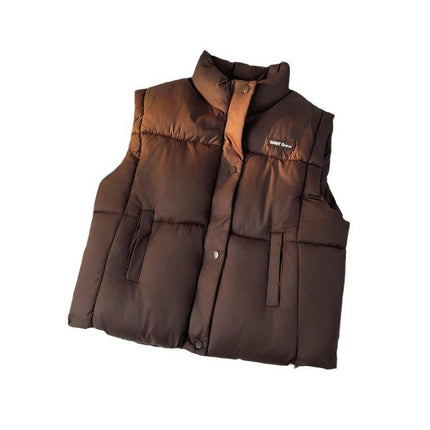 Womens Puffer Vest Stand Collar Zip Up Sleeveless Gilet Coat with Pockets