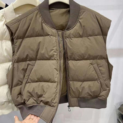 Women's Quilted Crop Top Puffer Vest Zip Up Jackets Gilet with Pockets