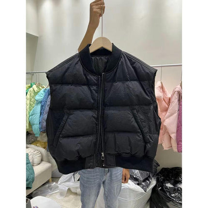 Women's Quilted Crop Top Puffer Vest Zip Up Jackets Gilet with Pockets