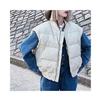 Women's Quilted Crop Top Puffer Vest Zip Up Jackets Gilet with Pockets