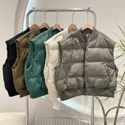 Women's Quilted Crop Top Puffer Vest Zip Up Jackets Gilet with Pockets