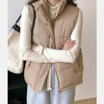 Womens Puffer Vest Zip Up Sleeveless Stand Collar Warm Outerwear Gilet