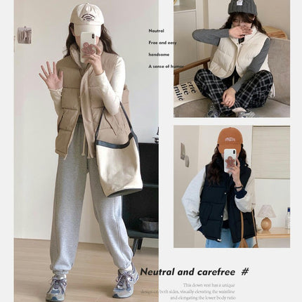 Womens Puffer Vest Zip Up Sleeveless Stand Collar Warm Outerwear Gilet