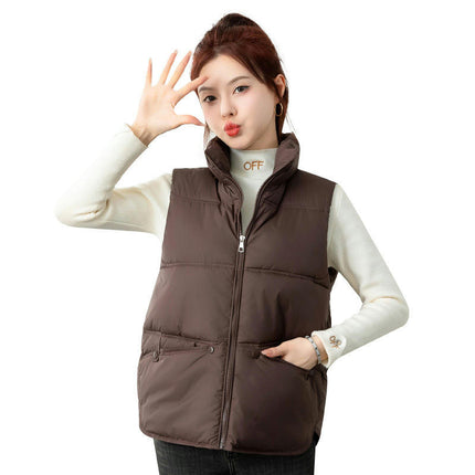 Womens Puffer Vest Zip Up Sleeveless Puffy Jacket Stand Collar Gilet