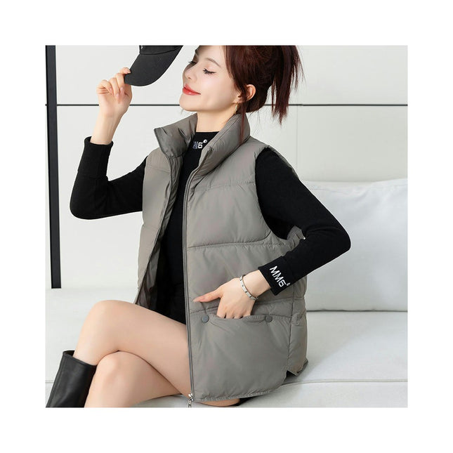 Womens Puffer Vest Zip Up Sleeveless Puffy Jacket Stand Collar Gilet