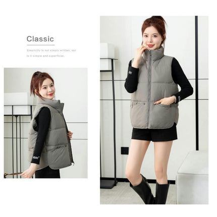 Womens Puffer Vest Zip Up Sleeveless Puffy Jacket Stand Collar Gilet