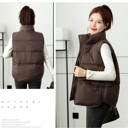 Womens Puffer Vest Zip Up Sleeveless Puffy Jacket Stand Collar Gilet