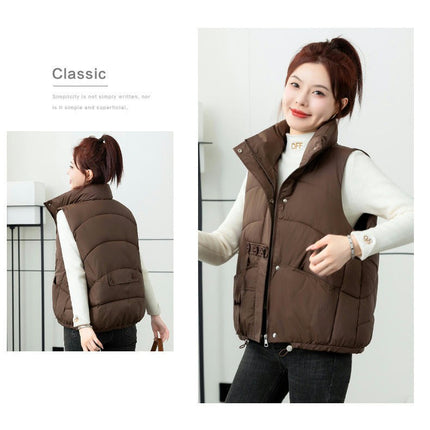 Women Puffer Vest Sleeveless Stand Collar Zip Up Winter Gilet Jacket Coat