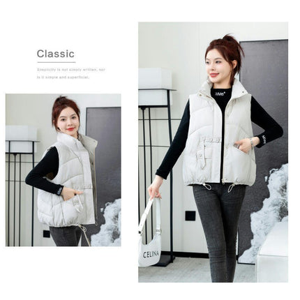 Women Puffer Vest Sleeveless Stand Collar Zip Up Winter Gilet Jacket Coat