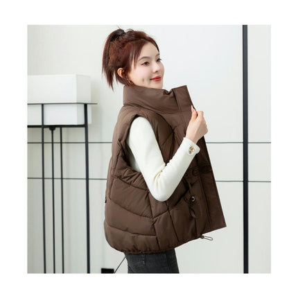 Women Puffer Vest Sleeveless Stand Collar Zip Up Winter Gilet Jacket Coat