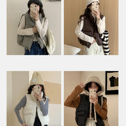 Womens Puffer Vest Sleeveless Zip Up Stand Collar Winter Gilet Jacket