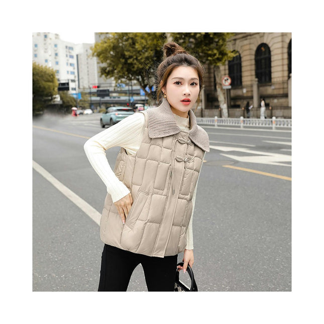 Womens Puffer Vest Sleeveless Quilted Zip Up Winter Gilet Jacket with Pockets