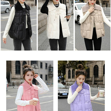 Womens Puffer Vest Sleeveless Quilted Zip Up Winter Gilet Jacket with Pockets
