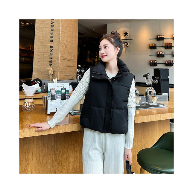 Women's Winter Crop Puffer Vest Sleeveless Stand Collar Jacket Outwear Coat