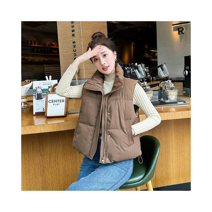 Women's Winter Crop Puffer Vest Sleeveless Stand Collar Jacket Outwear Coat