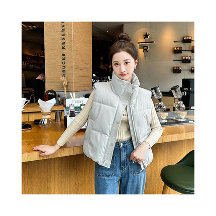 Women's Winter Crop Puffer Vest Sleeveless Stand Collar Jacket Outwear Coat