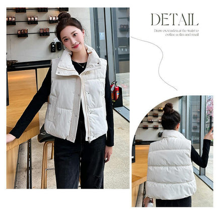 Women's Winter Crop Puffer Vest Sleeveless Stand Collar Jacket Outwear Coat