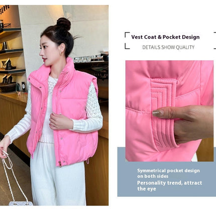 Women's Winter Crop Puffer Vest Sleeveless Stand Collar Jacket Outwear Coat