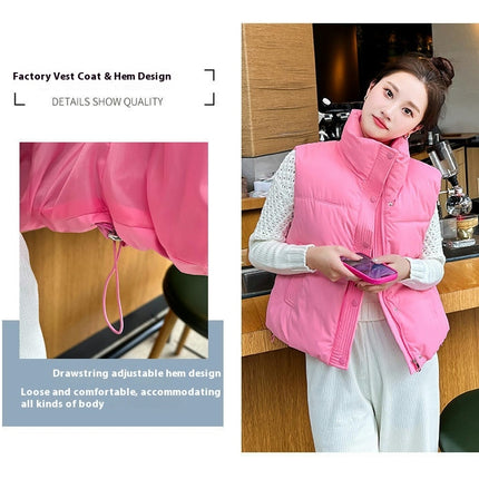 Women's Winter Crop Puffer Vest Sleeveless Stand Collar Jacket Outwear Coat