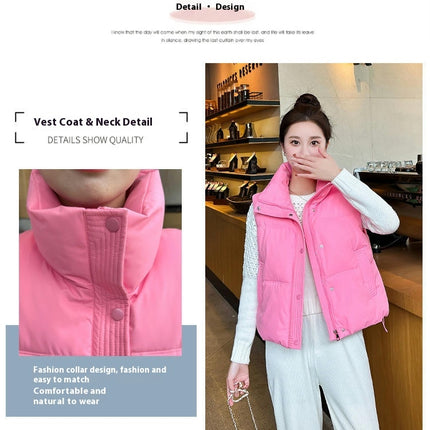 Women's Winter Crop Puffer Vest Sleeveless Stand Collar Jacket Outwear Coat