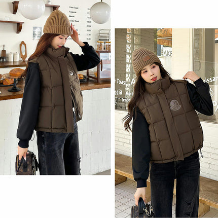 Womens Puffer Vest Sleeveless Zip Up Quilted Stand Collar Gilet Jacket