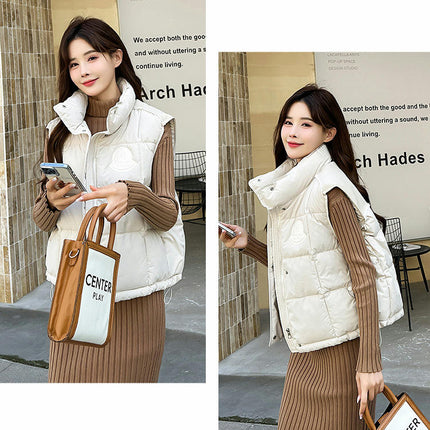 Womens Puffer Vest Sleeveless Zip Up Quilted Stand Collar Gilet Jacket