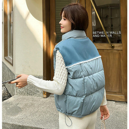 Womens Puffer Vest Sleeveless Zip Up Quilted Stand Collar Gilet Jacket