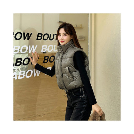Women's Winter Crop Puffer Vest Stand Collar Zip Up Sleeveless Gilet Jacket