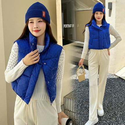 Women's Winter Crop Puffer Vest Stand Collar Zip Up Sleeveless Gilet Jacket