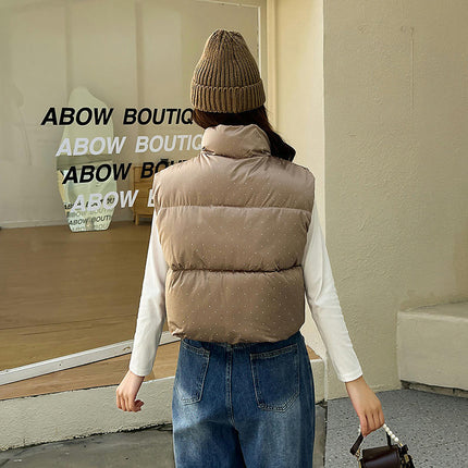 Women's Winter Crop Puffer Vest Stand Collar Zip Up Sleeveless Gilet Jacket