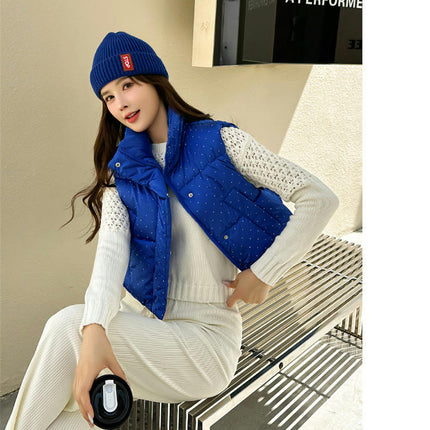 Women's Winter Crop Puffer Vest Stand Collar Zip Up Sleeveless Gilet Jacket