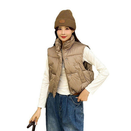 Women's Winter Crop Puffer Vest Stand Collar Zip Up Sleeveless Gilet Jacket