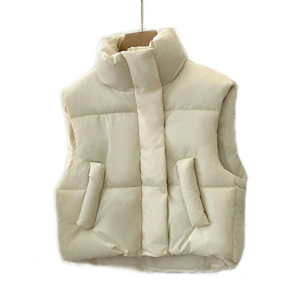 Women's Down Vest Puffer Stand Collar Zip Up Crop Sleeveless Jacket