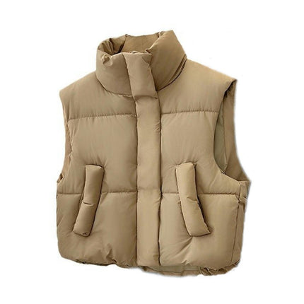 Women's Down Vest Puffer Stand Collar Zip Up Crop Sleeveless Jacket
