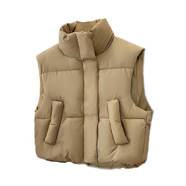 Women's Down Vest Puffer Stand Collar Zip Up Crop Sleeveless Jacket