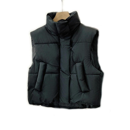 Women's Down Vest Puffer Stand Collar Zip Up Crop Sleeveless Jacket