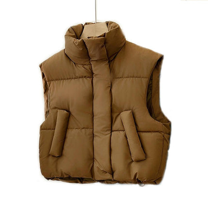 Women's Down Vest Puffer Stand Collar Zip Up Crop Sleeveless Jacket